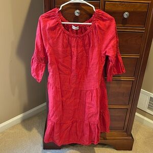 Terzo Millennio women’s dress, 100% linen, red, size small, 3/4 sleeves